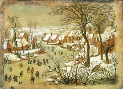 Winter Landscape with figures on a Frozen River by Pieter Bruegel the Elder